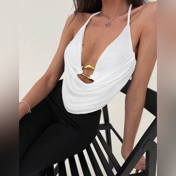 White Halter Cut-Out Tank Top - Picture 1 of 6